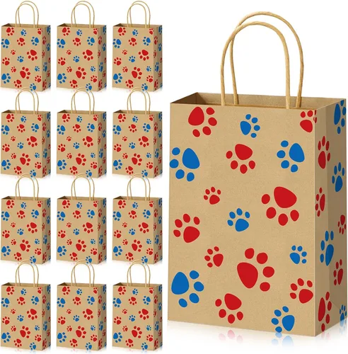 Miniatura 19 de Blulu 20 piezas bolsas de regalo con forma de pata de cachorro con asas de papel trenzado, bolsas de papel para regalo de golosinas para mascotas