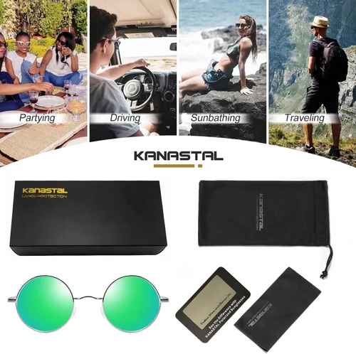 Miniatura 63 de KANASTAL Gafas de sol redondas polarizadas para mujeres y hombres, estilo hippie con protección UV400