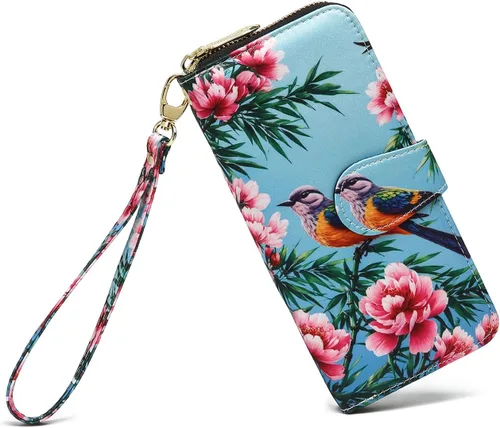Miniatura 151 de Cartera de mano para mujer, estilo bohemio, con RFID, elegante, espaciosa con correa para viajes, capacidad para tarjetas, teléfono, dinero