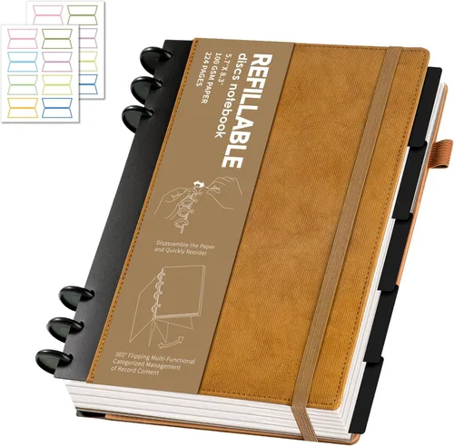 Miniatura 12 de Yoment - Cuaderno de diario de cuero para trabajo, recargable, 224 páginas, 100 GSM, papel grueso, cuaderno de 5 materias con separadores y pestañas