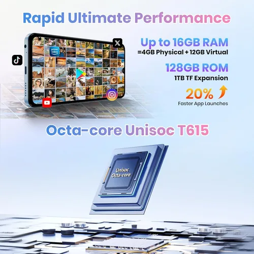 Miniatura 4 de FOSSIBOT Teléfono celular S5 Android 15 (2026), 16GB+128GB/2TB teléfono desbloqueado, pantalla de 6.88 pulgadas, batería 6000mAh 4G Dual Sim