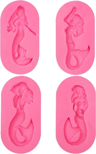 Miniatura 9 de Moldes de silicona de arcilla de sirena, 4 paquetes de diferentes temas de baile, moldes de chocolate de sirena para galletas, decoración de 4