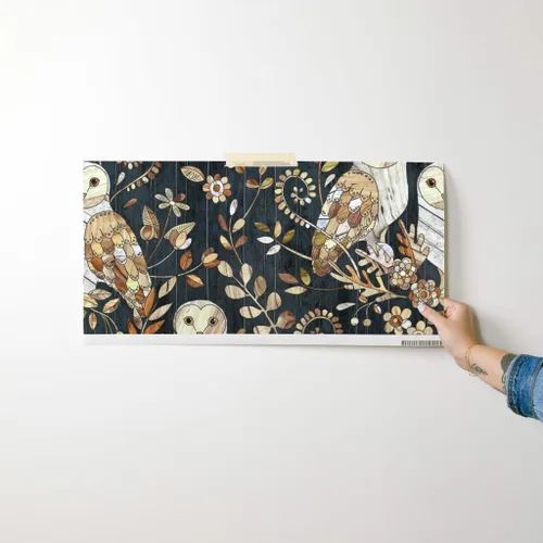 Miniatura 7 de Despegar y pegar papel tapiz Swatch – Collage de búhos grandes búhos madera naturaleza noche moderna casa de campo papel tapiz extraíble