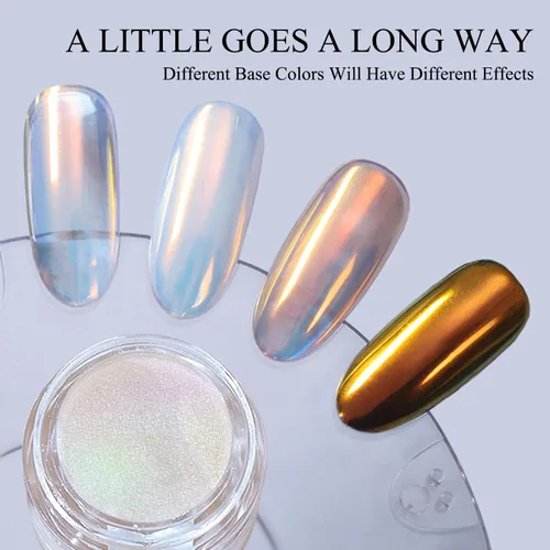 Miniatura 2 de Polvo de uñas cromado de unicornio, efecto de espejo, brillo de limón, sirena, pigmento en polvo, polvo de cromo dorado aurora, para diseño de uñas