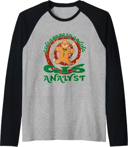 Miniatura 14 de GIS Analyst Job Gingerbread - Camiseta de béisbol raglán de Navidad, Negro