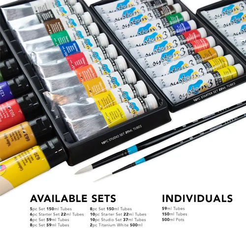 Miniatura 7 de Daler Rowney System3 - Juego de pintura acrílica de 10 tubos para adultos, suministros de pintura acrílica para artistas y estudiantes, pinturas