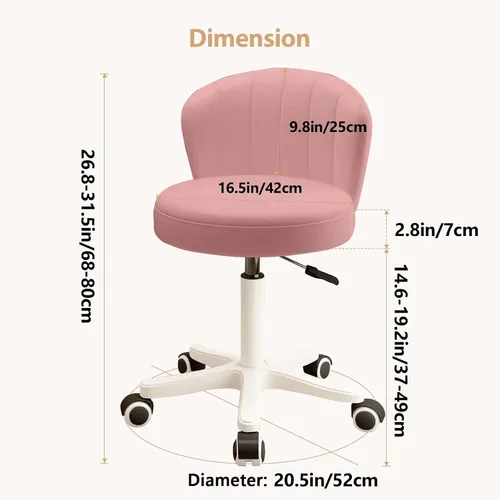 Miniatura 2 de Silla de escritorio pequeña, silla redonda con respaldo de piel sintética, altura ajustable, giratoria, taburete de trabajo, silla para el hogar
