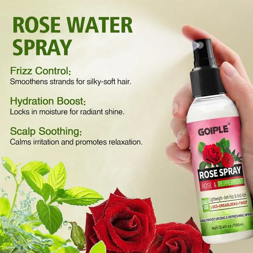 Miniatura 5 de Champú y acondicionador 2 en 1 para todo tipo de rastas y peinados, brillo y ligero; agua de rosas para cabello Loc Spray hidratante refrescante