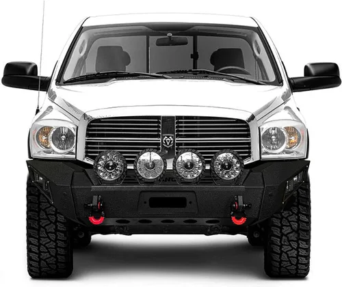 Miniatura 2 de Parachoques delantero de acero para Dodge Ram 1500 2006-2008 con placa de cabrestante y luces (textura negra)