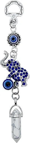 Miniatura 7 de LUCKBOOSTIUM Colgante de elefante feliz con azul, blanco y negro, adorno colgante de coche y piedra preciosa de dije – Accesorios para espejo
