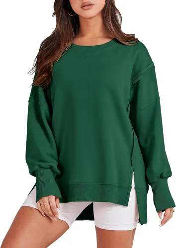 Miniatura 13 de ANRABESS Sudaderas de gran tamaño para mujer, con cuello redondo, manga larga, casuales y holgadas, con aberturas, ropa de otoño 2025