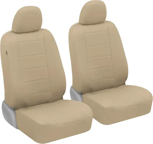 BDK carXS - Fundas de asiento de automóvil de cuero beige para asientos delanteros, 4 piezas, piel sintética, incluye fundas de asiento delantero,