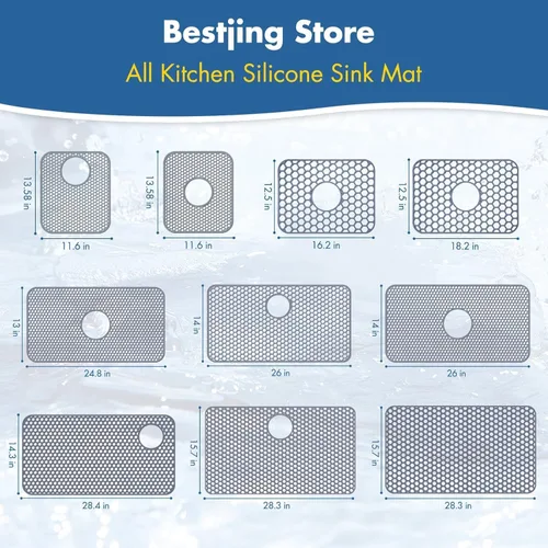 Miniatura 9 de Bestjing Paquete de 2 protectores de silicona para fregadero de cocina, accesorio de rejilla de cocina de 12 x 11 pulgadas, tapete antideslizante