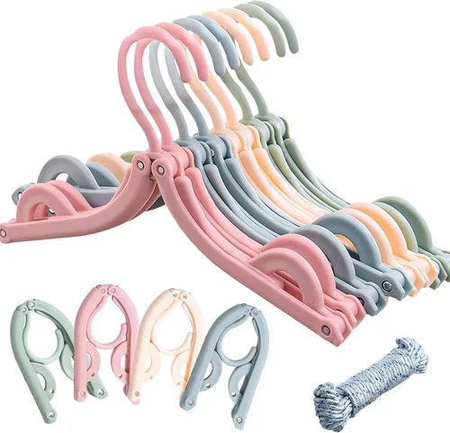 Xiacibdu - 16 perchas de plástico plegables coloridas con 1 tendedero, estante portátil de secado de ropa de viaje para la escuela en casa