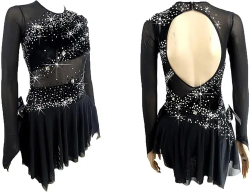 Miniatura 3 de LIUHUO Vestido de patinaje artístico - Vestido de terciopelo negro para competición de niñas