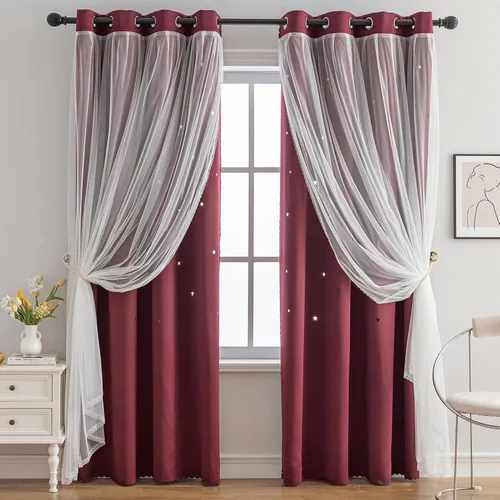 Miniatura 10 de indistar Cortinas opacas con recortes de estrellas para dormitorio de niña, cortinas de oscurecimiento de habitación y cortinas para habitación