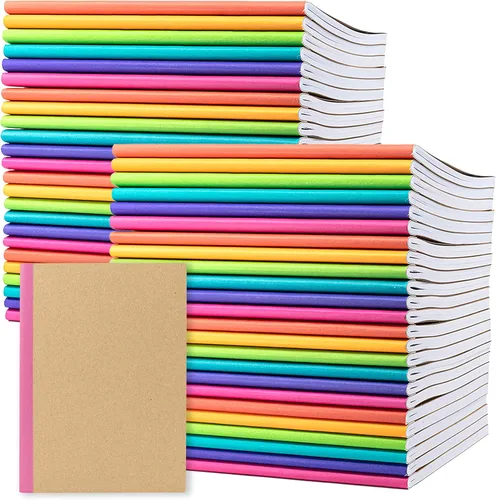 Miniatura 9 de PAPERAGE Paquete de 6 cuadernos de composición, 120 páginas, cubierta de papel kraft con lomo de tono de joya, papel rayado con rayas
