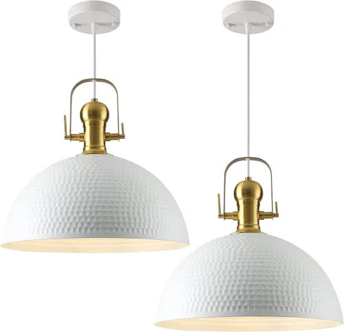 Miniatura 10 de Paquete de 1 lámpara colgante dorada de 16 pulgadas, luz colgante de cúpula grande martillada, luces colgantes industriales de granja para isla