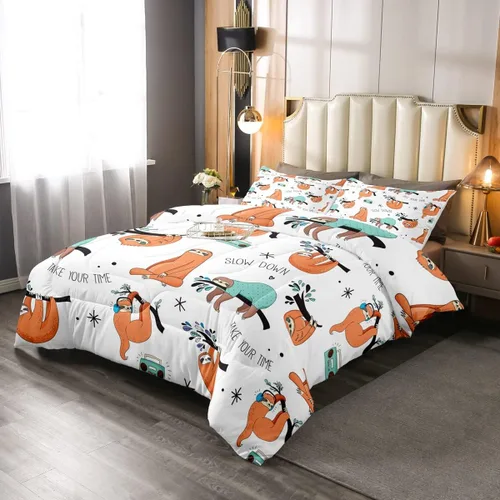 Miniatura 15 de Erosebridal Juego de edredón de perezoso tamaño individual, bonito edredón de plumón de perezoso en árbol para niños y niñas, juego de ropa de cama