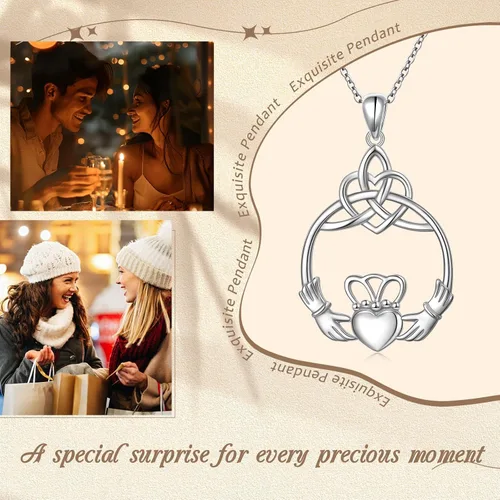 Miniatura 33 de FLYOW Collar con colgante de nudo celta de plata de ley 925 de buena suerte irlandés para mujer, regalo de cumpleaños y graduación