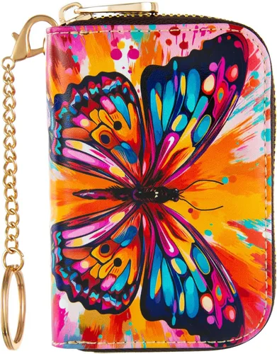 Miniatura 24 de AIRMORS Tarjetero para mujer con cremallera de cuero con cierre RFID bloqueo llavero (AA Mandala in the Galaxy)