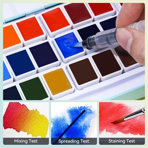 Miniatura 2 de Juego de acuarelas MeiLiang, 36 colores vívidos en caja de bolsillo con anillo de metal y pincel de acuarela, perfecto para estudiantes