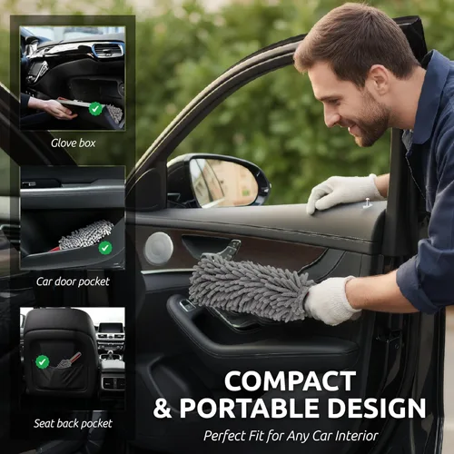 Miniatura 4 de Plumero para interior de coche por TAKAVU, dedos de microfibra de 360°, mango cómodo irrompible, libre de pelusas y arañazos, incluye paño