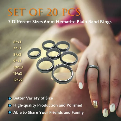 Miniatura 32 de Morchic - Anillos unisex de piedras de hematita, para equilibrar ansiedad, chakra raíz, (paquete de tamaños mixtos)