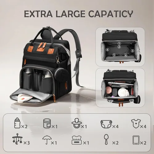 Miniatura 5 de Bolsa de pañales con estación de cambio, bolsa de bebé de viaje multifuncional, tote de bebé impermeable, bolsa de mamá de gran capacidad, mochila