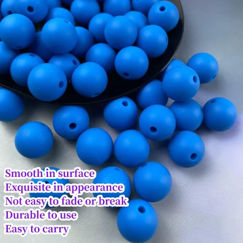 Miniatura 5 de Cuentas de silicona, 70 cuentas redondas de silicona de 0.472 pulgadas para hacer llaveros, pulseras, collares, aretes, joyas, manualidades (azul)