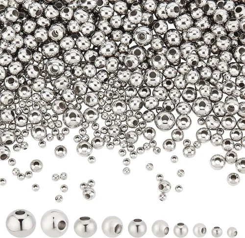 Miniatura 9 de NBEADS 100 cuentas espaciadoras de metal redondas lisas de acero inoxidable 304 de 0.315 pulgadas, cuentas sueltas para hacer joyas de bricolaje 100