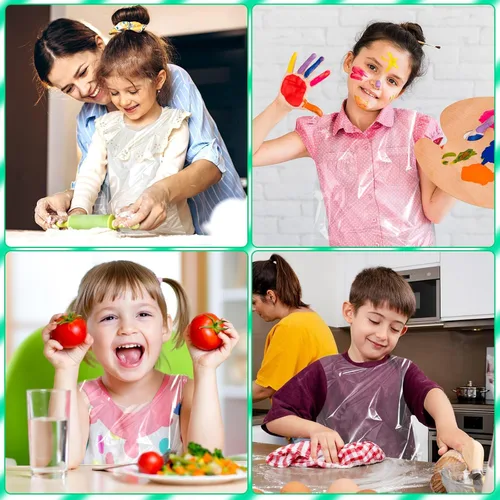 Miniatura 7 de Delantales desechables para niños, delantales de plástico transparente para niños, desechables, impermeables, para pintar, cocinar, 4-12