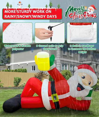 Miniatura 2 de EAONE Decoración inflable de Navidad de 12 pies para exteriores, decoración de patio inflable gigante de Papá Noel tumbado plano con luces LED
