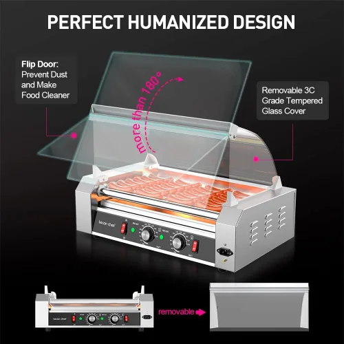 Miniatura 6 de Leconchef - Máquina de rodillos para perros calientes, eléctrica comercial, parrilla de 7 rodillos, calentador de perros calientes, máquina