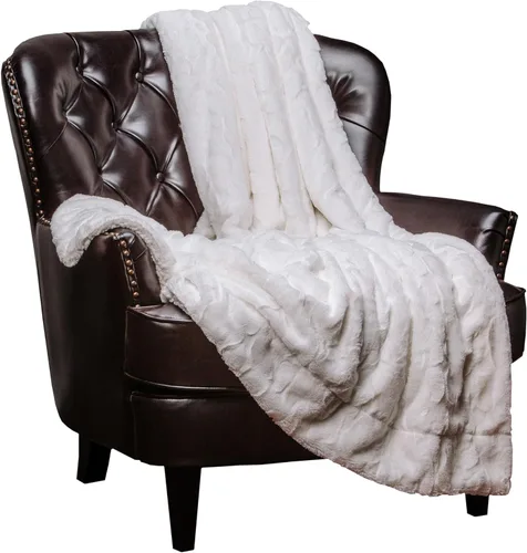 Chanasya Manta de piel sintética de lobo de alta calidad, suave, mullida y sherpa, para cama o sofá, 50 x 65 pulgadas, color blanco