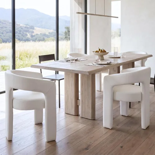 Miniatura 2 de Silla moderna de comedor en barril, silla de cocina acentuada tapizada en cuero sintético con brazos, silla lateral cómoda para sala de blanco