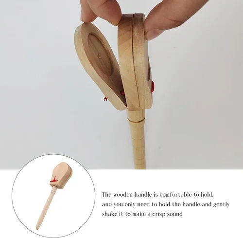 Miniatura 3 de Castañuela de madera con mango para percusión musical, instrumentos musicales, paquete de 2 8.46 x 2.01 x 0.91 pulgadas (largo x ancho x alto)