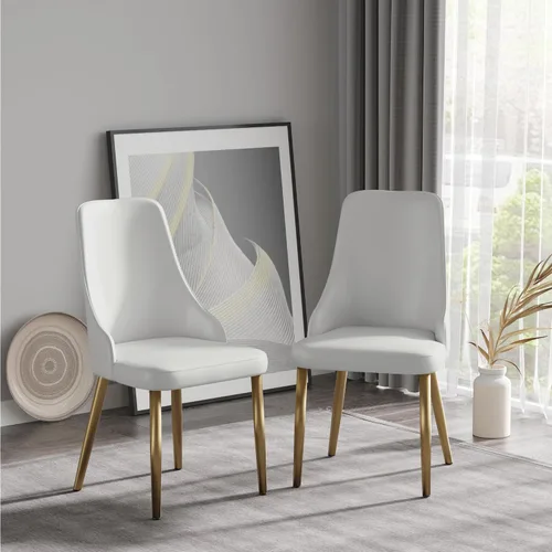 Miniatura 14 de Juego de 6 sillas de comedor tapizadas de 36.6 pulgadas, sillas de comedor modernas con marco de metal dorado y respaldo, silla de comedor de piel