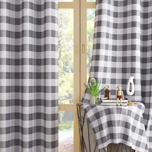 Miniatura 37 de UPOPO Cortinas de ventana Buffalo Check 122 cm de largo, cortinas de algodón para sala de estar, paneles de cortina a cuadros para dormitorio