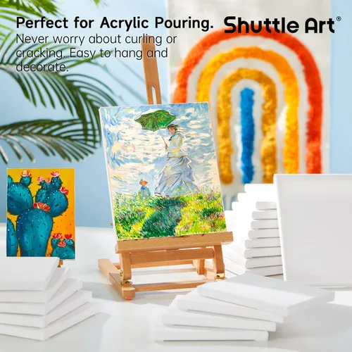 Miniatura 6 de Shuttle Art Lienzo para pintura, paquete múltiple de 20 piezas, lienzo estirado de 5 x 7 y 8 x 10 pulgadas, 100% algodón, lienzos blancos imprimados