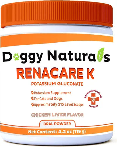 RenaCare K es para Renal K (gluconato de potasio) Suplemento en polvo de potasio para perros y gatos, (4 onzas) con sabor a hígado de pollo -