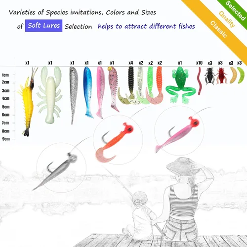 Miniatura 5 de EXAURAFELIS Juego de señuelos de pesca, kit de señuelos para lubina, trucha, salmón, agua dulce, equipo de aparejos de pescado, incluye cuchara