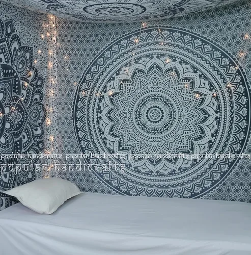 Miniatura 25 de Popular Handicrafts Original Ombre - Tapiz indio Mandala para pared, ornamento hippie, colcha bohemia con brillo metálico