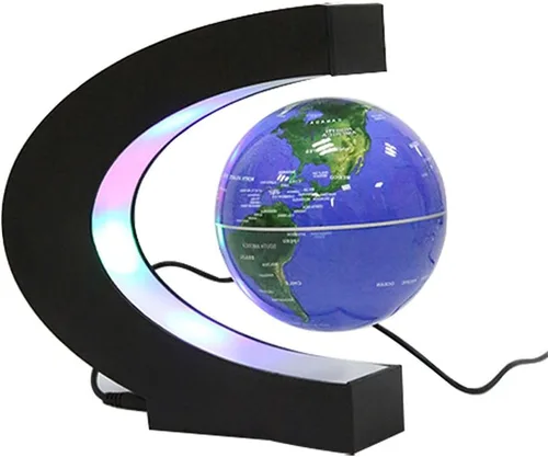 Miniatura 4 de Estefanlo Globo flotante con luces LED en forma de C Levitación magnética Globo flotante mapa del mundo para decoración de escritorio (azul)