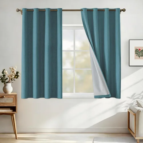 Miniatura 9 de Cortinas de lino 100% opacas para dormitorio, cortinas opacas de 45 pulgadas de largo, cortinas de oscurecimiento de habitación para sala de estar