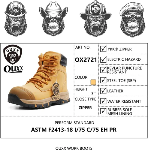 Miniatura 8 de Botas de trabajo para hombre, zapatos con punta de acero y cremallera lateral, resistentes al agua, antideslizantes, a prueba de pinchazos (OX2720)
