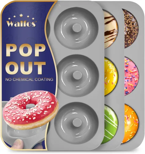 Walfos Molde para donas para hornear – Juego de moldes de silicona antiadherentes para donas de silicona resistente al calor, hace que sea perfecto