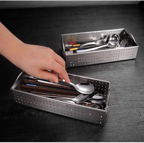 Miniatura 3 de Organizador grande de cubiertos para cajones, organizador de utensilios de malla de acero inoxidable 304 para cajones de cocina, bandeja
