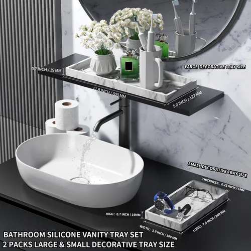 Miniatura 3 de BBK Bandeja de Tocador de Baño - Paquete de 2 (7.8" y 11.8") Bandejas de Silicona para Baño para Encimera, Bandeja para Perfume Llaves Baratijas