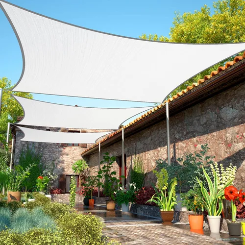 ShadeMart Toldo Vela Solar Rectangular Blanco de 10' x 16' Pantalla de Tela Lona smTAPR1016, Permeable al Agua y Aire - Resistente a UV, de Servicio
